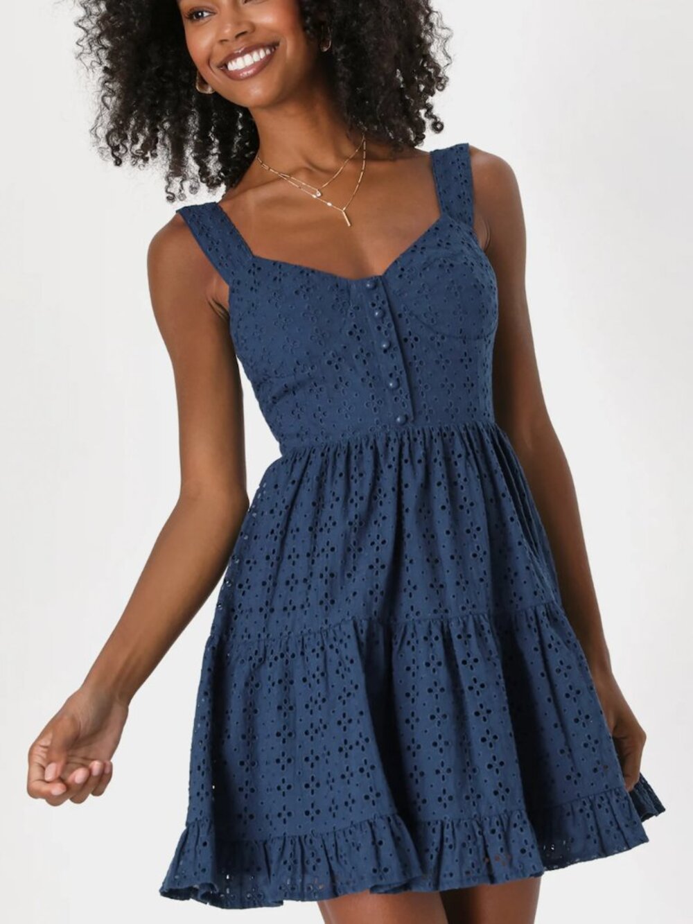Lulus Navy Eyelet Dress
